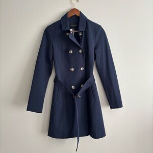41 hawthorn navy blue crue long trench coat size xs NWT